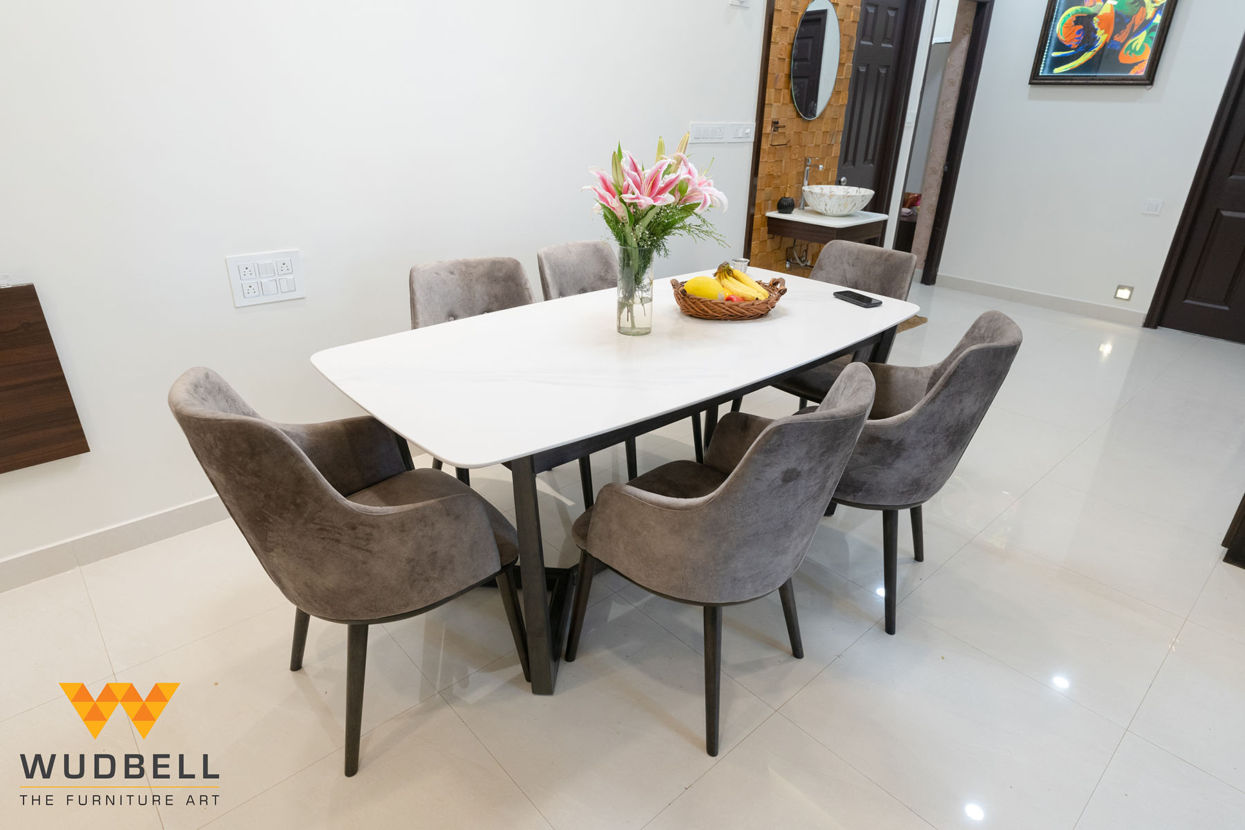 An exquisite six-seater dining table
