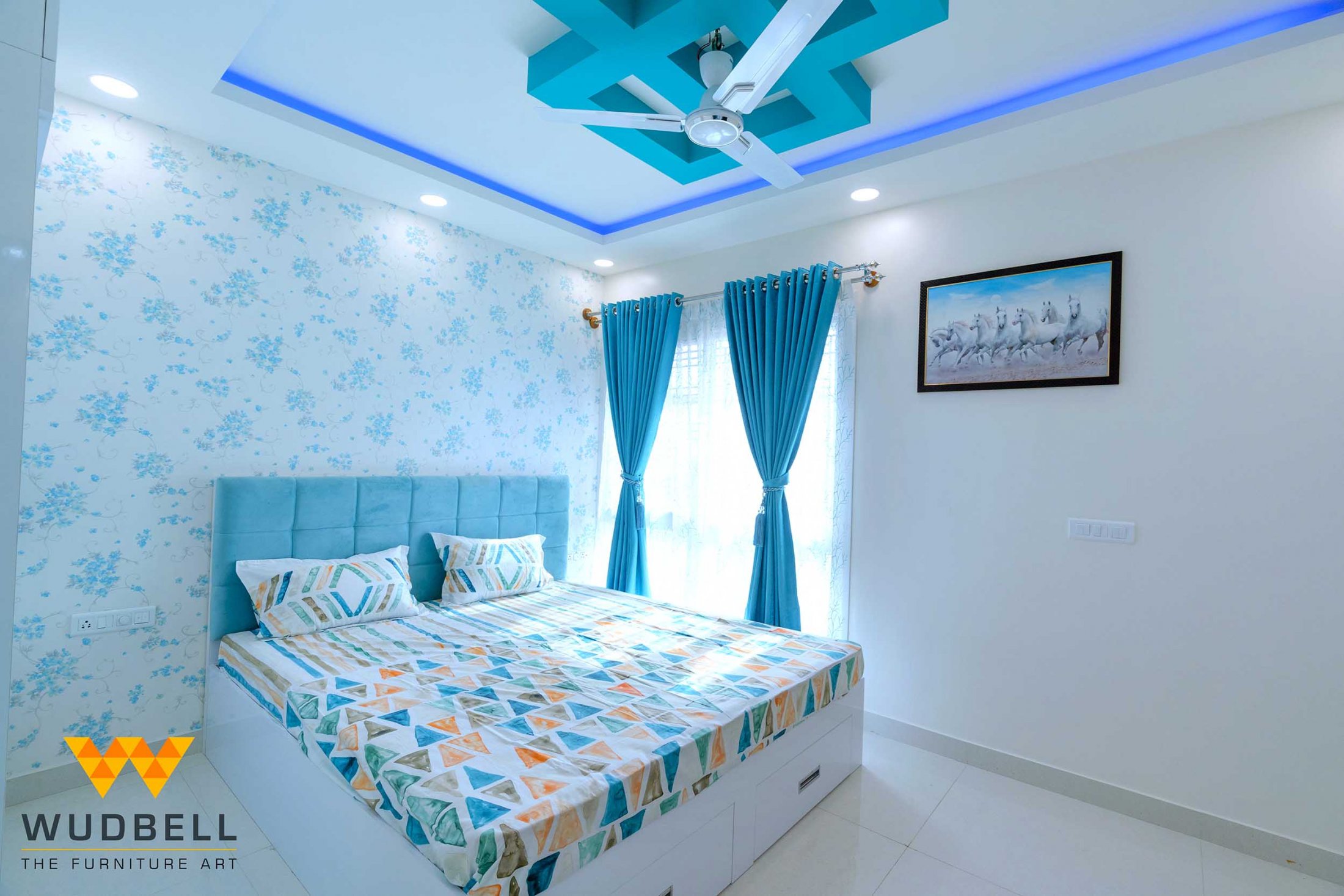 Pastel-shaded Contemporary master bedroom