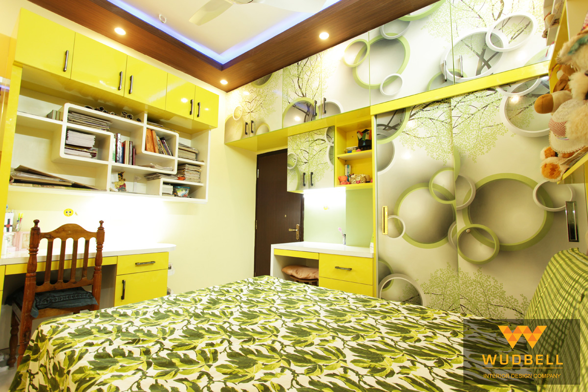 Yellow-green combine kids bedroom interior design